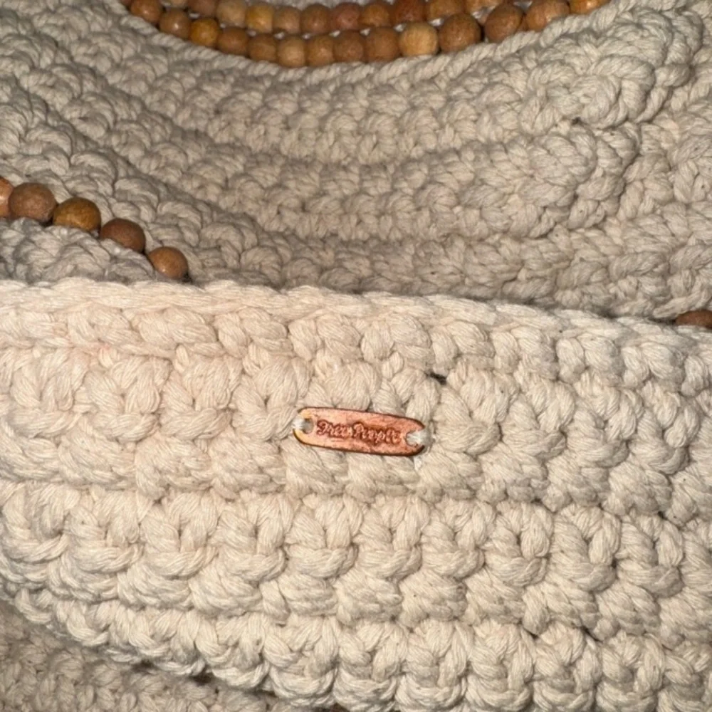 Free People Boho Meet Me Mallorca White Sand Handcrafted Cream Brown Crochet Bag
